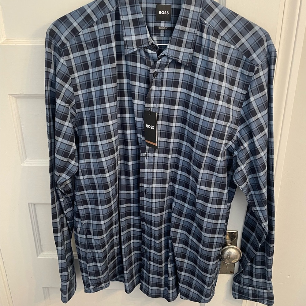 Boss Liam Kent Men's Navy Checkered Shirt L NWT